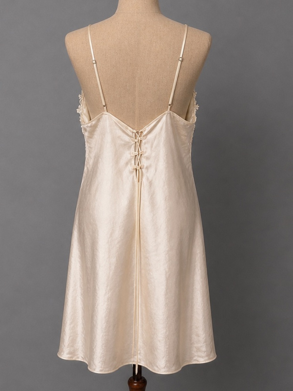 Vintage Ivory Lace-Trim Satin Chemise - Picture 2 of 5